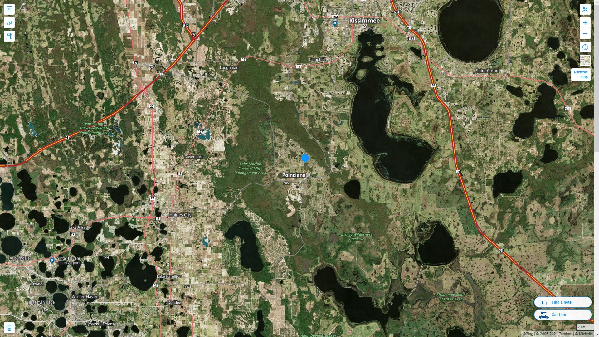 Poinciana Florida Highway and Road Map with Satellite View
